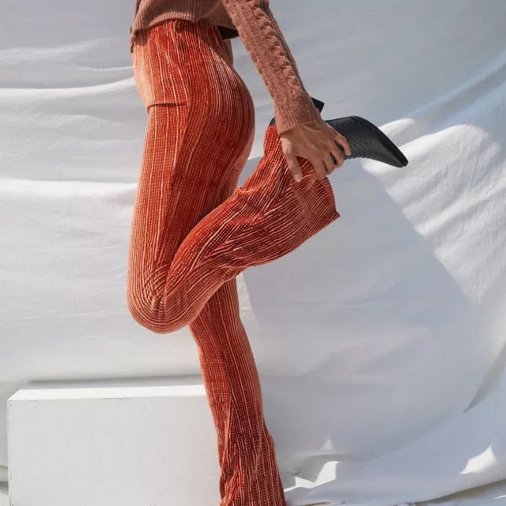 Fabulous Orange Velvet Flare Pants
